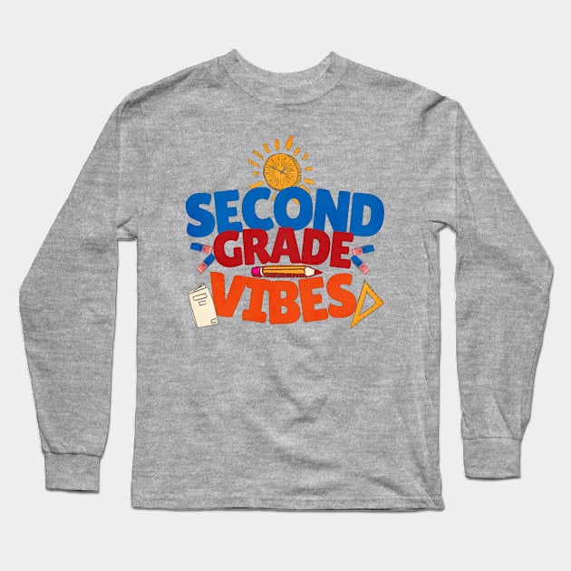 second grade vibes funny back to school Long Sleeve T-Shirt by owdinop